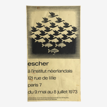 Original exhibition poster after escher, netherlands institute of paris, 1973