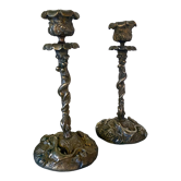 Pair of candlesticks with naturalistic decorations (Gothic Art Nouveau) serpent, salamander.