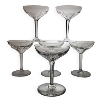 Set of 6 crystal champagne glasses Val Saint Lambert model Nestor