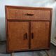 Rattan chest of drawers with one large drawer and two hinged doors - mahogany color