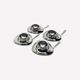 Four stainless steel egg cups and spoons