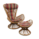 Armchair With bamboo stool covered with a cushion in suede fabrics from 1960s
