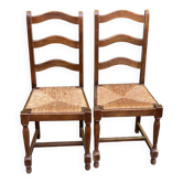 2 chaises à manger bois massif et paille échelle chippendale