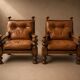 Paire Fauteuils brutalistes cuir / chêne scandinave Circa 1960