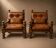 Paire Fauteuils brutalistes cuir / chêne scandinave Circa 1960