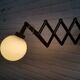 Vintage wooden scissors lamp with glass shade, '70s