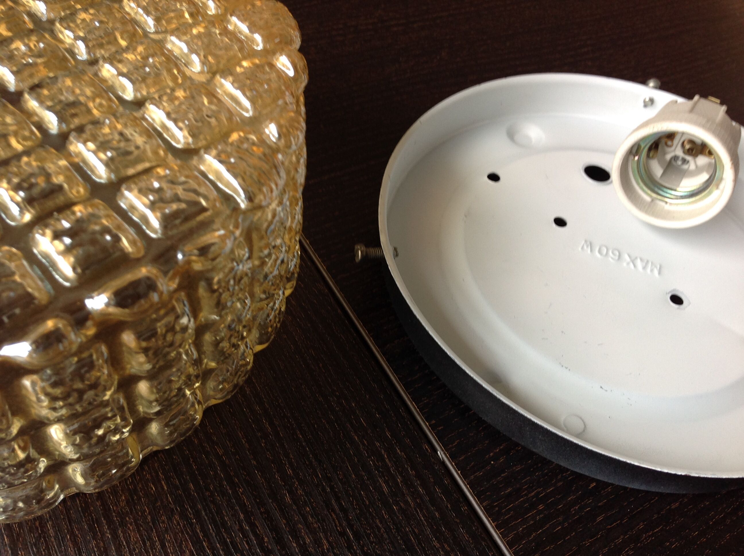 Round ceiling lamp in amber glass / vintage 60s-70s
