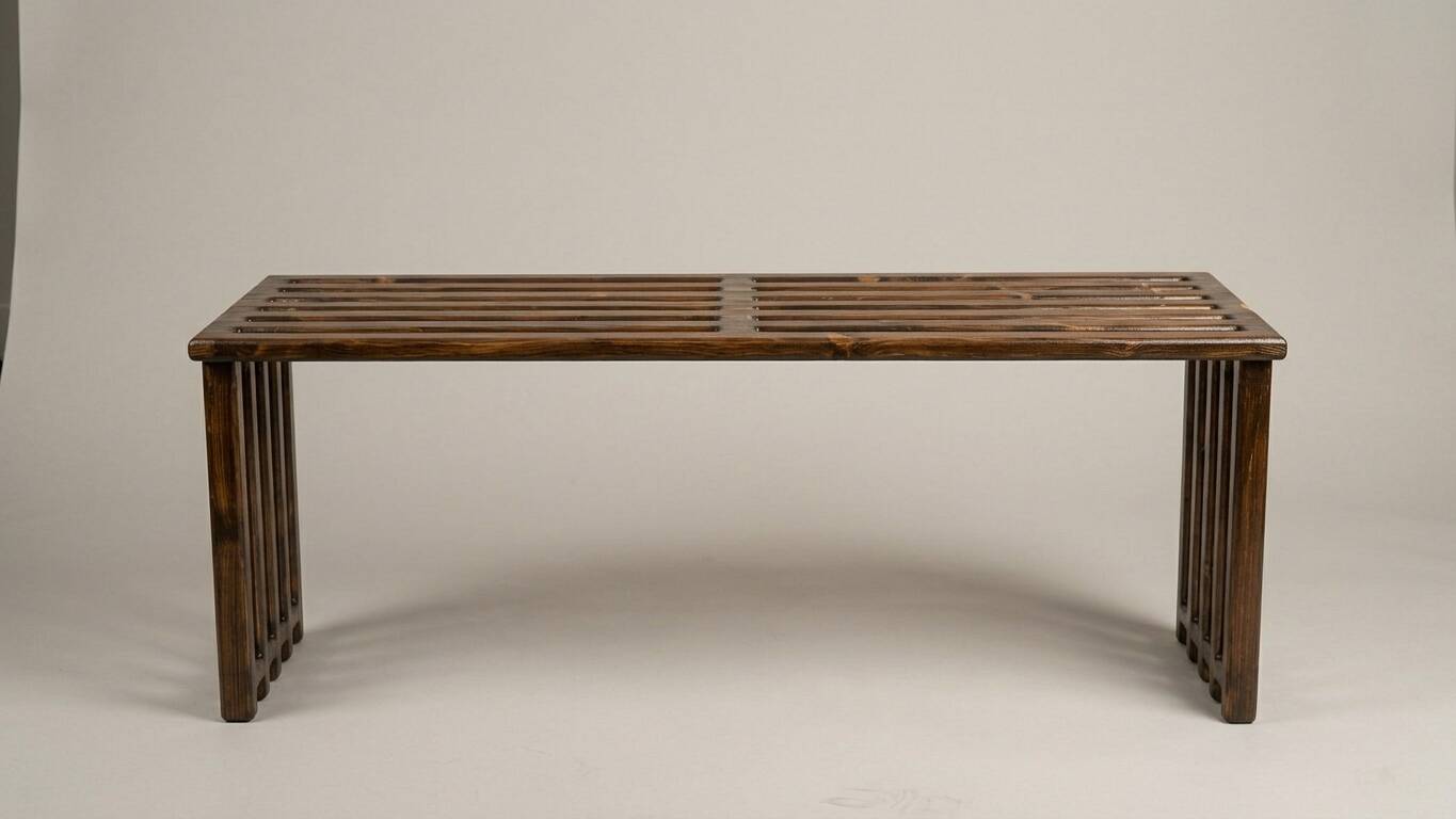 Interior slatted bench in fir - brutalist style, 1960s
