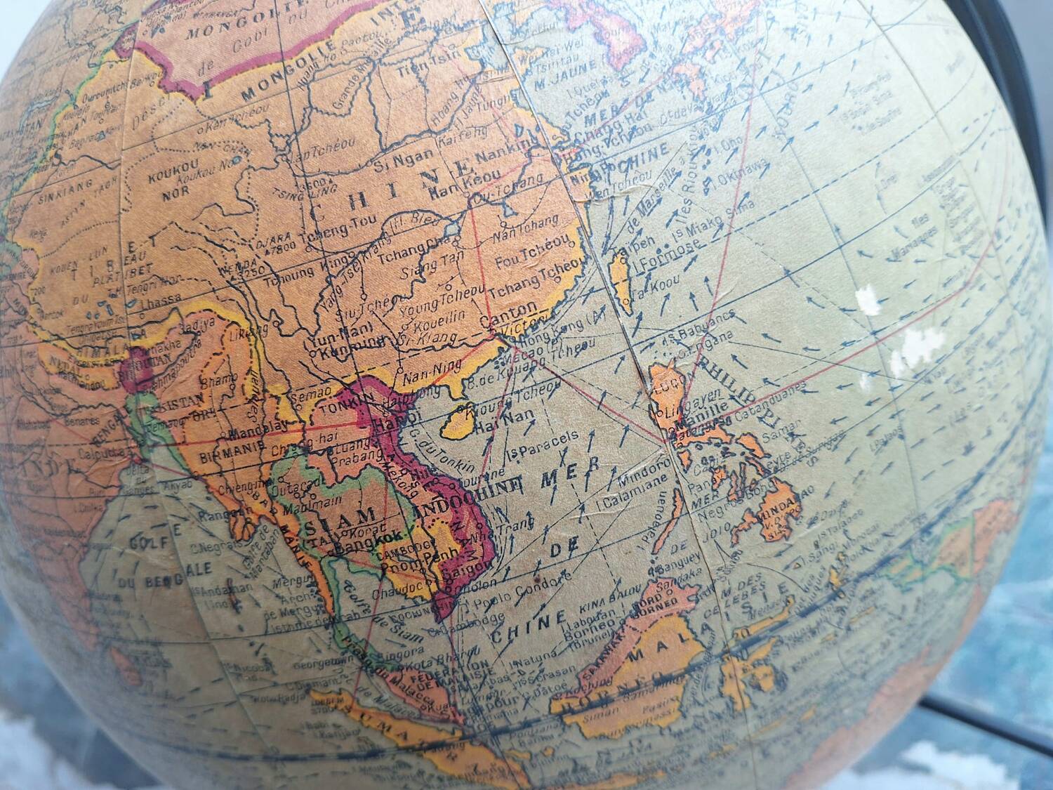 Vintage world map, old illuminated planisphere, terrestrial globe
