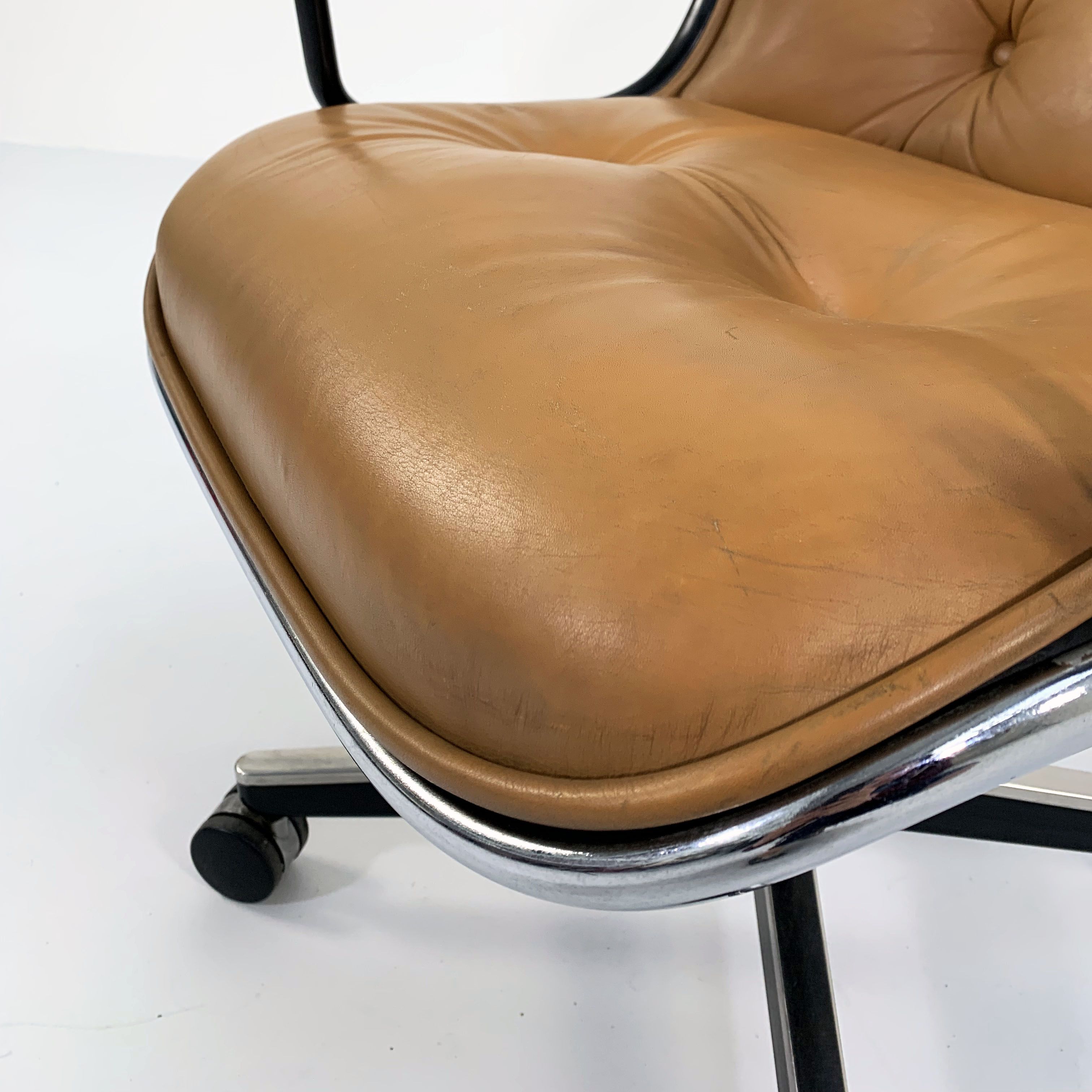 Office chair on camel leather wheels by Charles Pollock for Knoll, 1970
