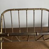 1960s magazine rack in gilded wrought iron, faux bamboo, Italian work