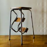 Vintage step stool in brown formica and chrome steel