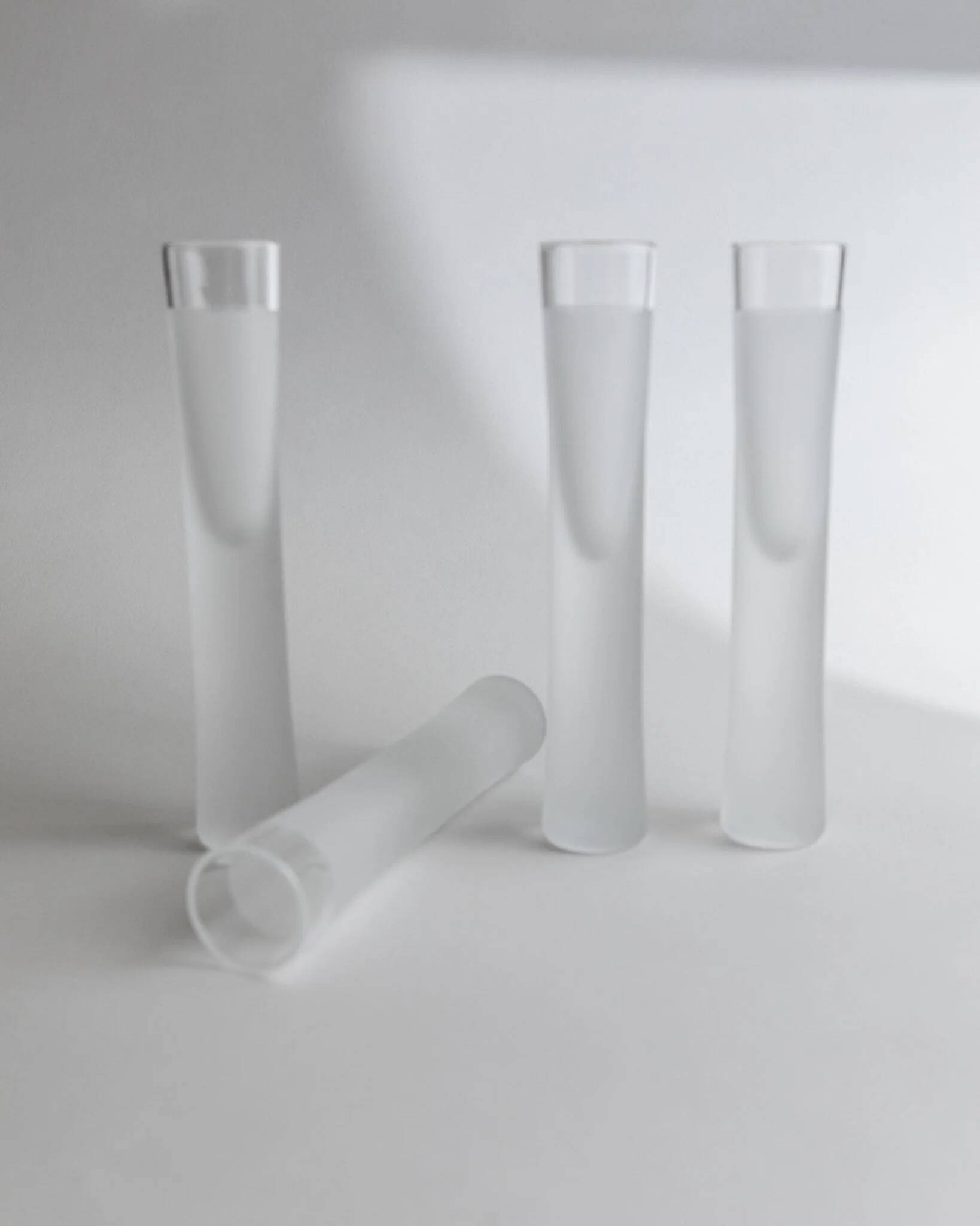 Transparent Murano Glass Liqueur Glasses - Set of 4, Ice-Effect, Heavy Tubular Design, Italy 1980s