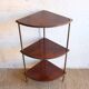 Corner shelf on foot in vintage wood and brass