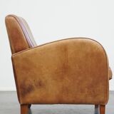 Cowhide  Leather Designer Armchair in Light Cognac Color