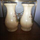 Pair of yellow/cream alabaster vases