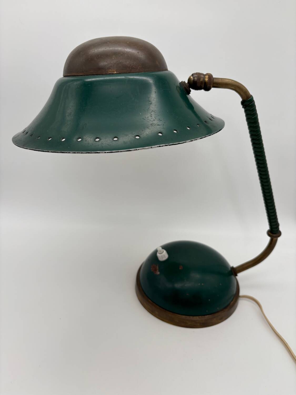 1960s cocotte desk lamp, green and brass, table lamp