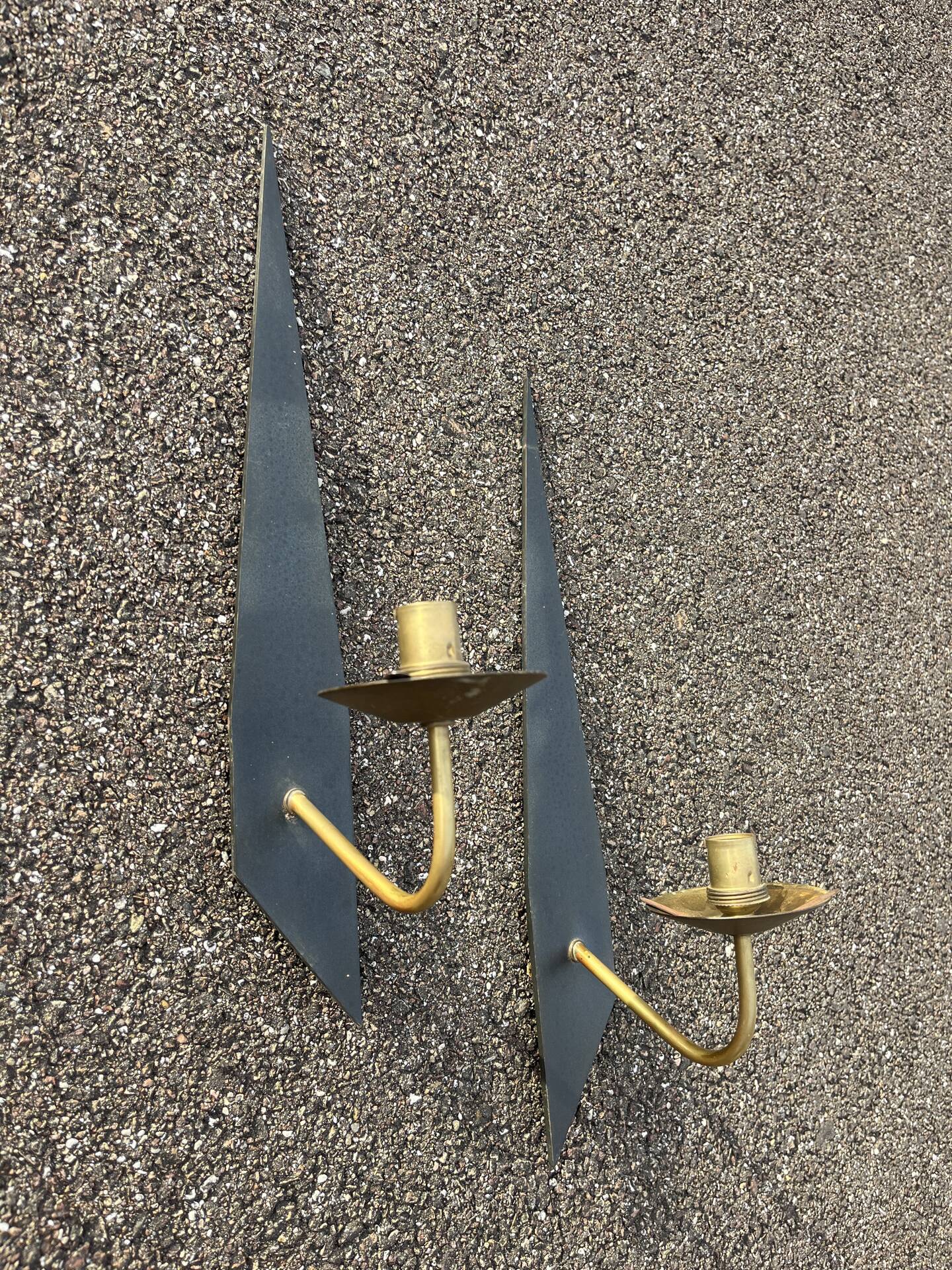 Pair of vintage Arlus 1950 modernist metal brass sconces