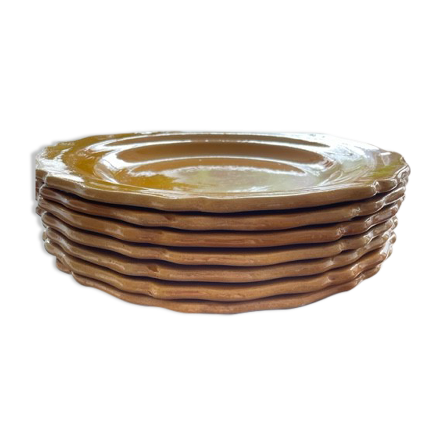 Set of 7 honey-colored plates in glazed clay Pottery Ravel