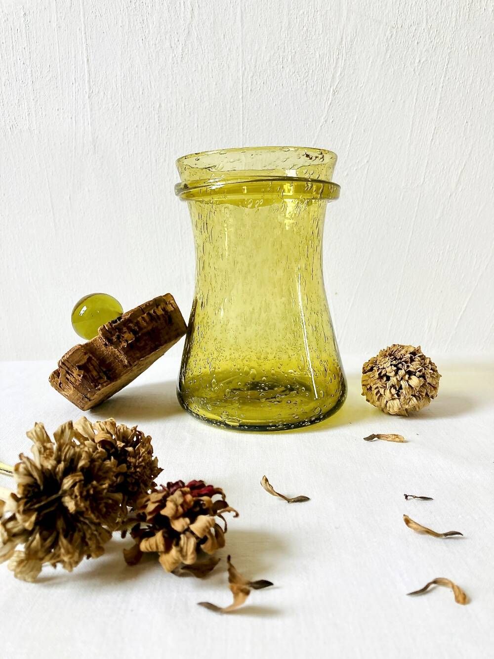 Bubble glass jar with lid, Biot glassware