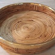 Bauhaus rattan tray with gilded brass edge, G. Crespi