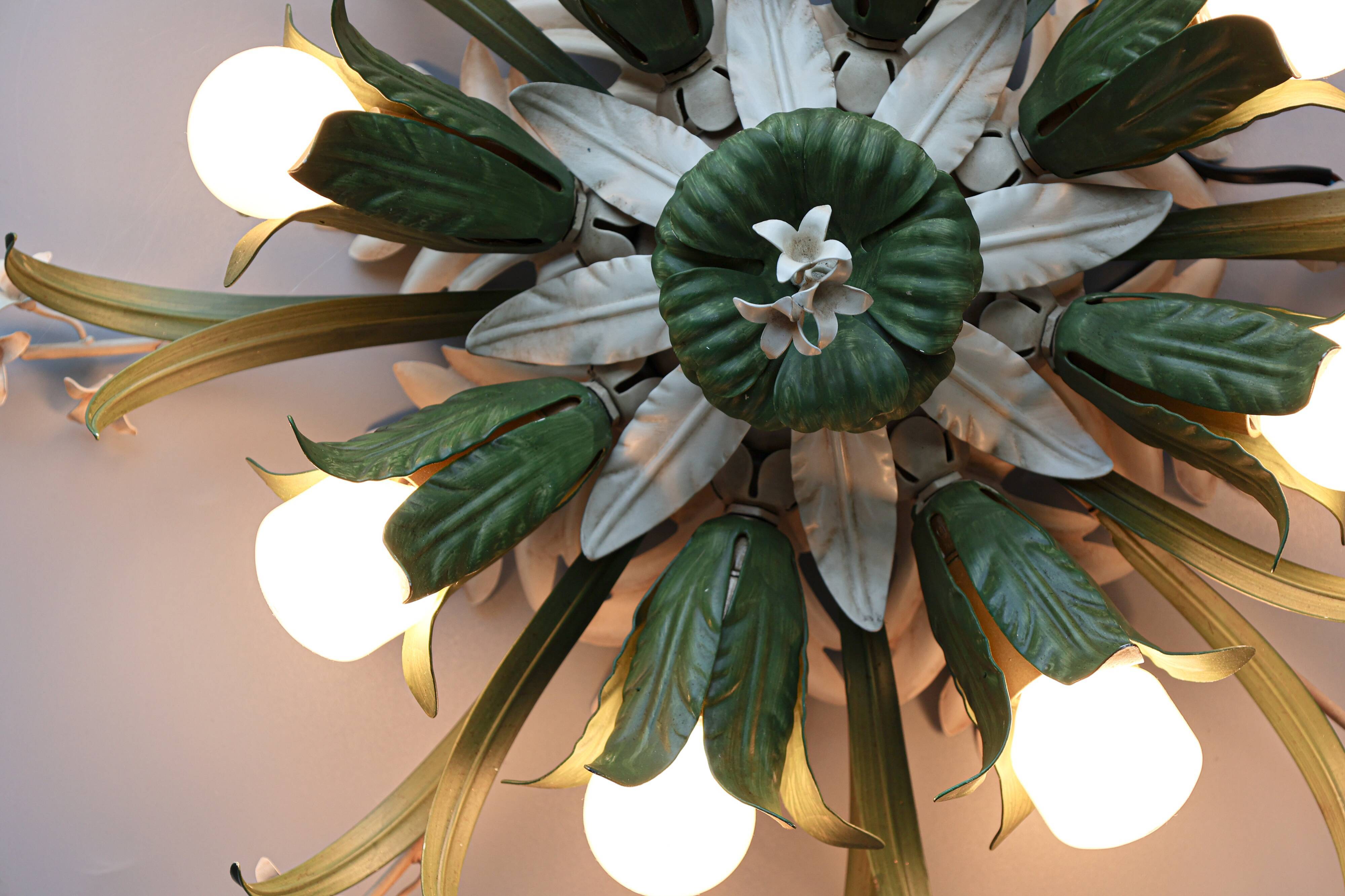 Vintage ceiling lamp, floral design, 1980s, Italy