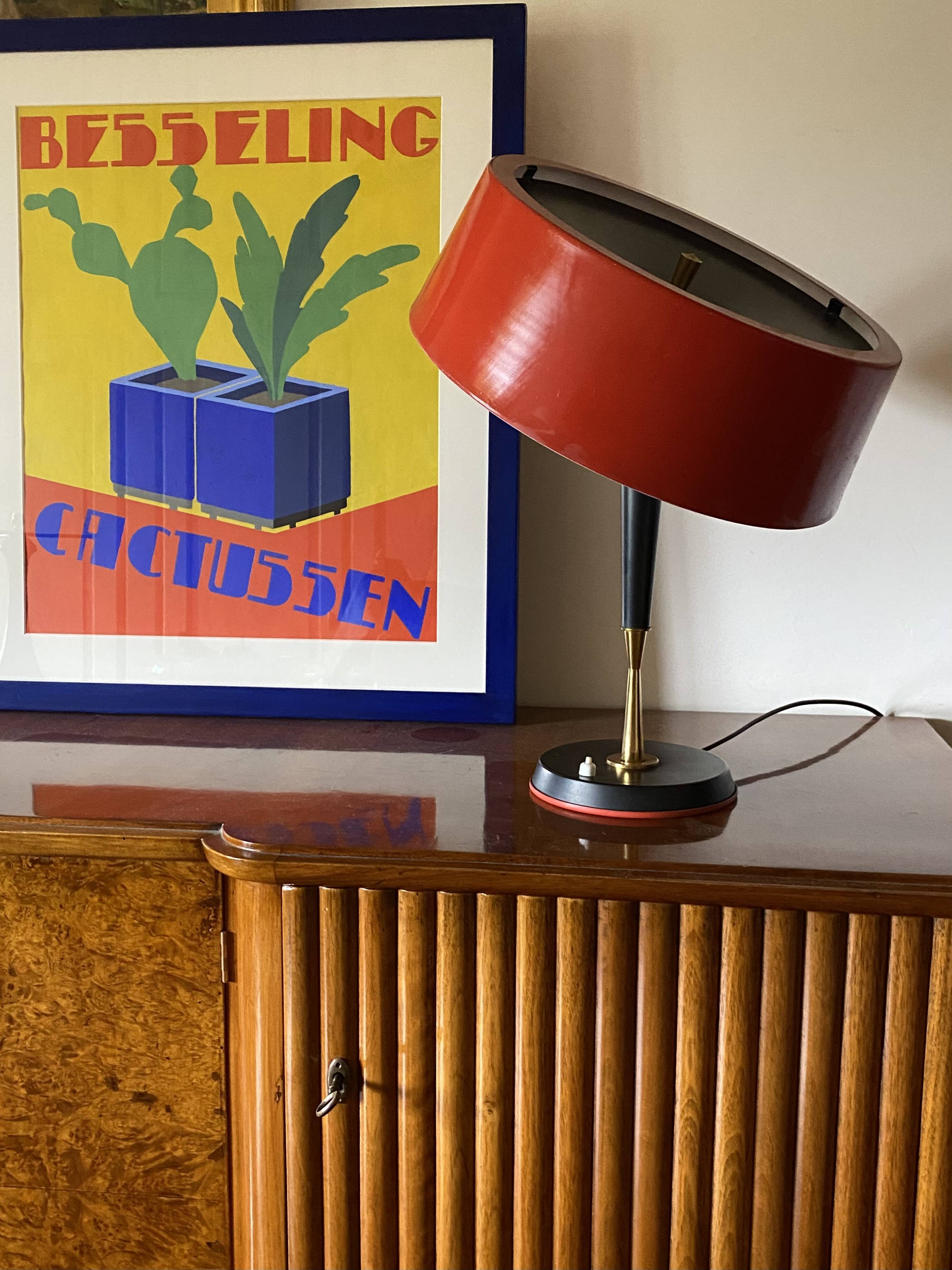 Oscar Torlasco, Mid-Century red table lamp, Lumi, Italy 1954