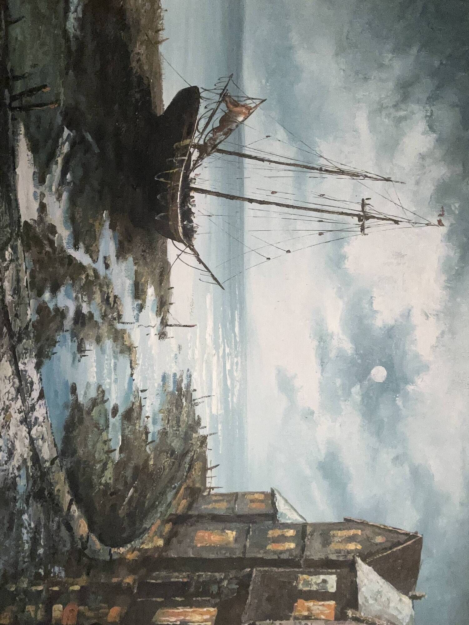 Marine Nocturne - Original oil on linen canvas signed by Barton