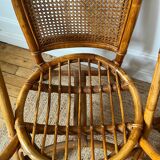 Paire de fauteuils en rotin et cannage vintage