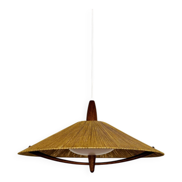 Large Sisal and Teak Pendant Lamp by Temde