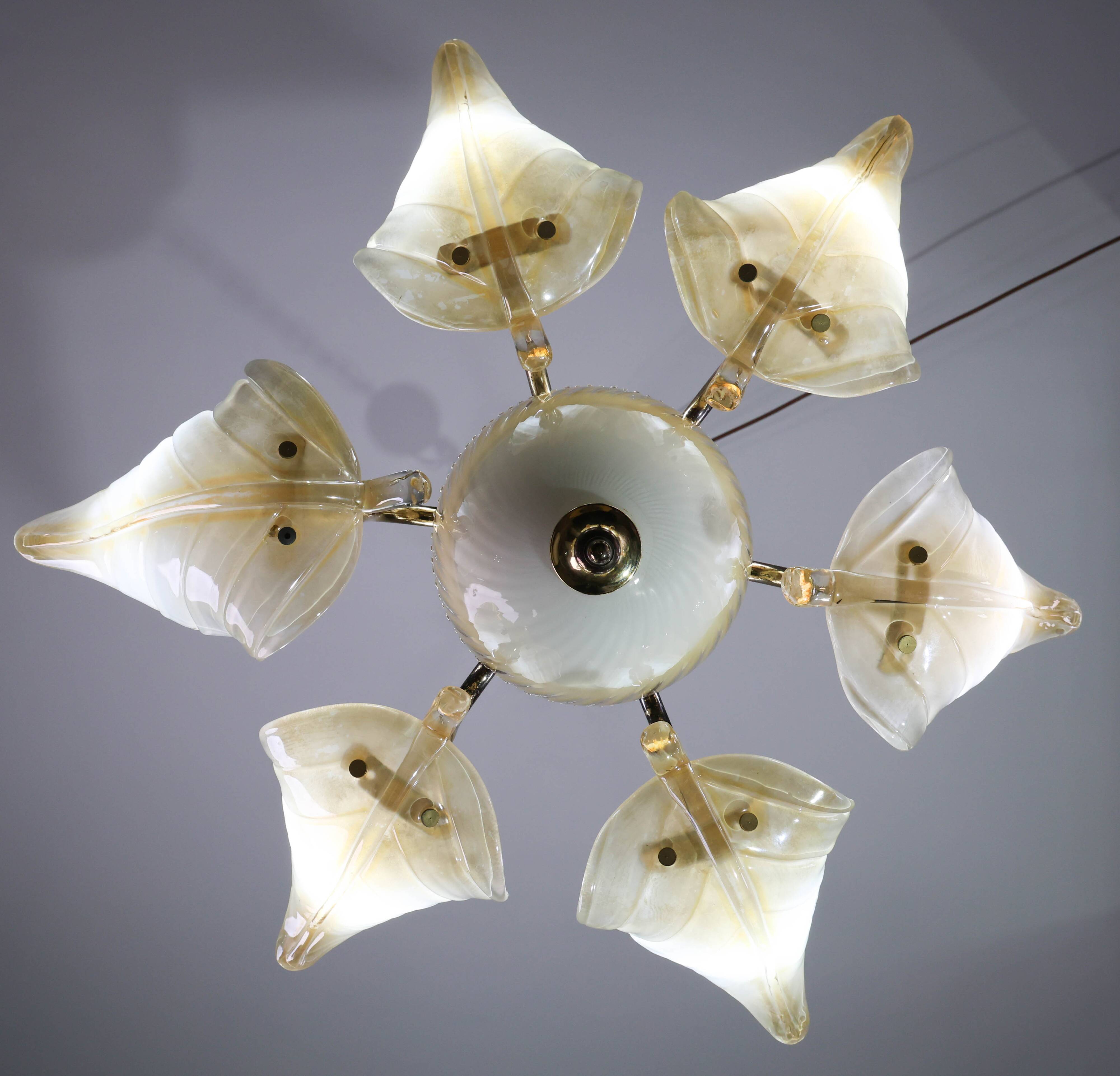 Exceptional Vintage 6-Light Gold Murano Glass Chandelier