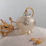 Baladeuse vintage verre ambré sérigraphié fleurs, cordon neuf