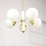 Mid-century Modern Italian Brass and Opaline Sputnik Chandelier
