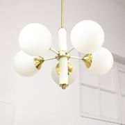 Mid-century Modern Italian Brass and Opaline Sputnik Chandelier