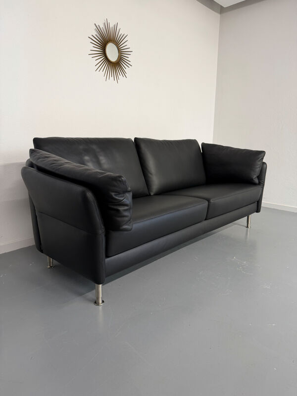 Canapé 3 places Intertime I-Cielo cuir noir design contemporain