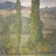 Tableau ancien, double face, paysage bord de Saône, début XX siècle