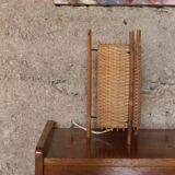 1960s woven rattan lamp, bamboo tripod structure. Superb l