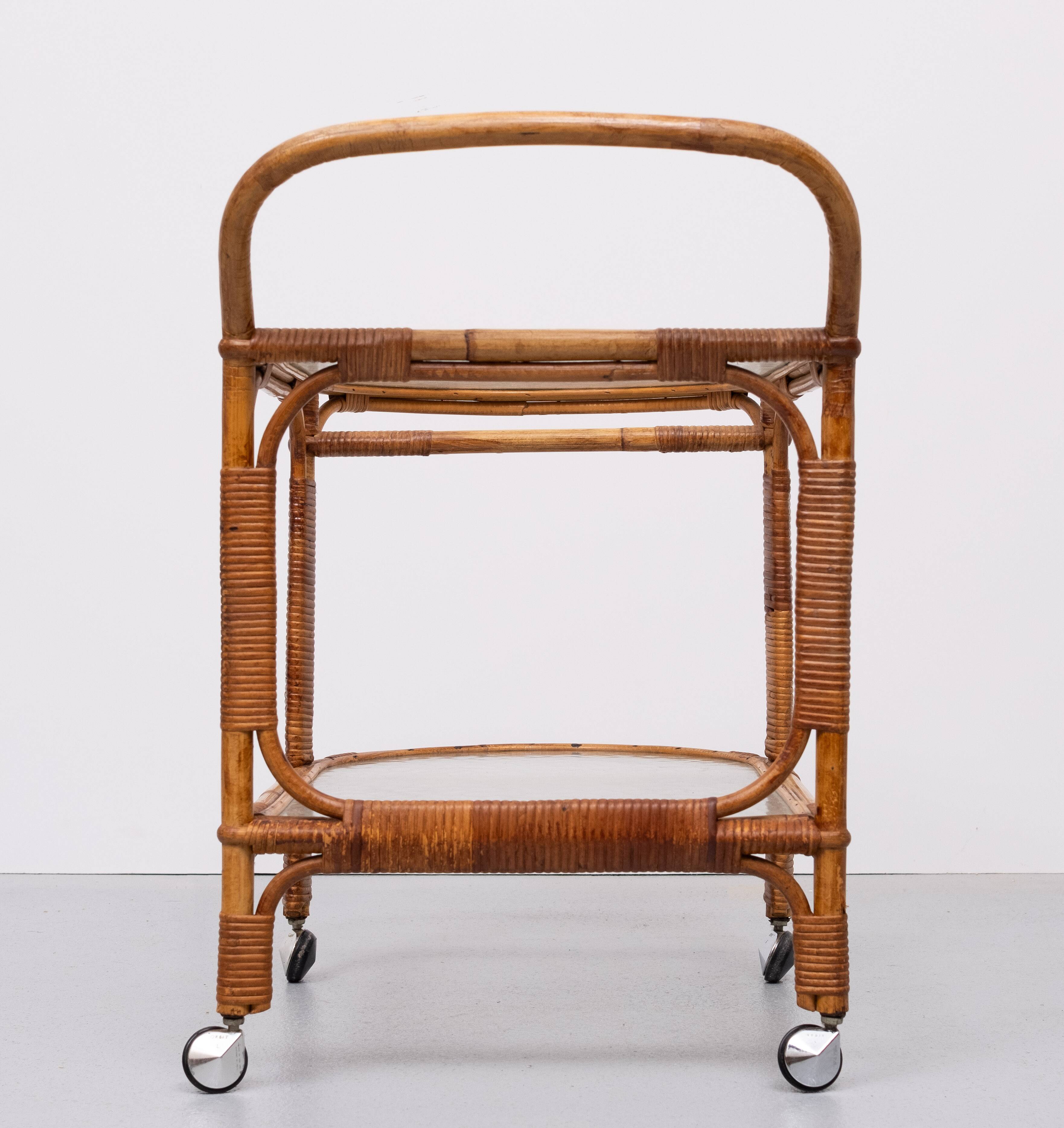 Rohe Noordwolde Rattan Serving Trolley 1960s
