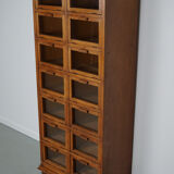 Vintage dutch oak haberdashery shop cabinet / vitrine drop down doors, 1930s