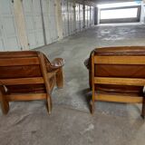 Armchairs in leather and vintage wood 70's