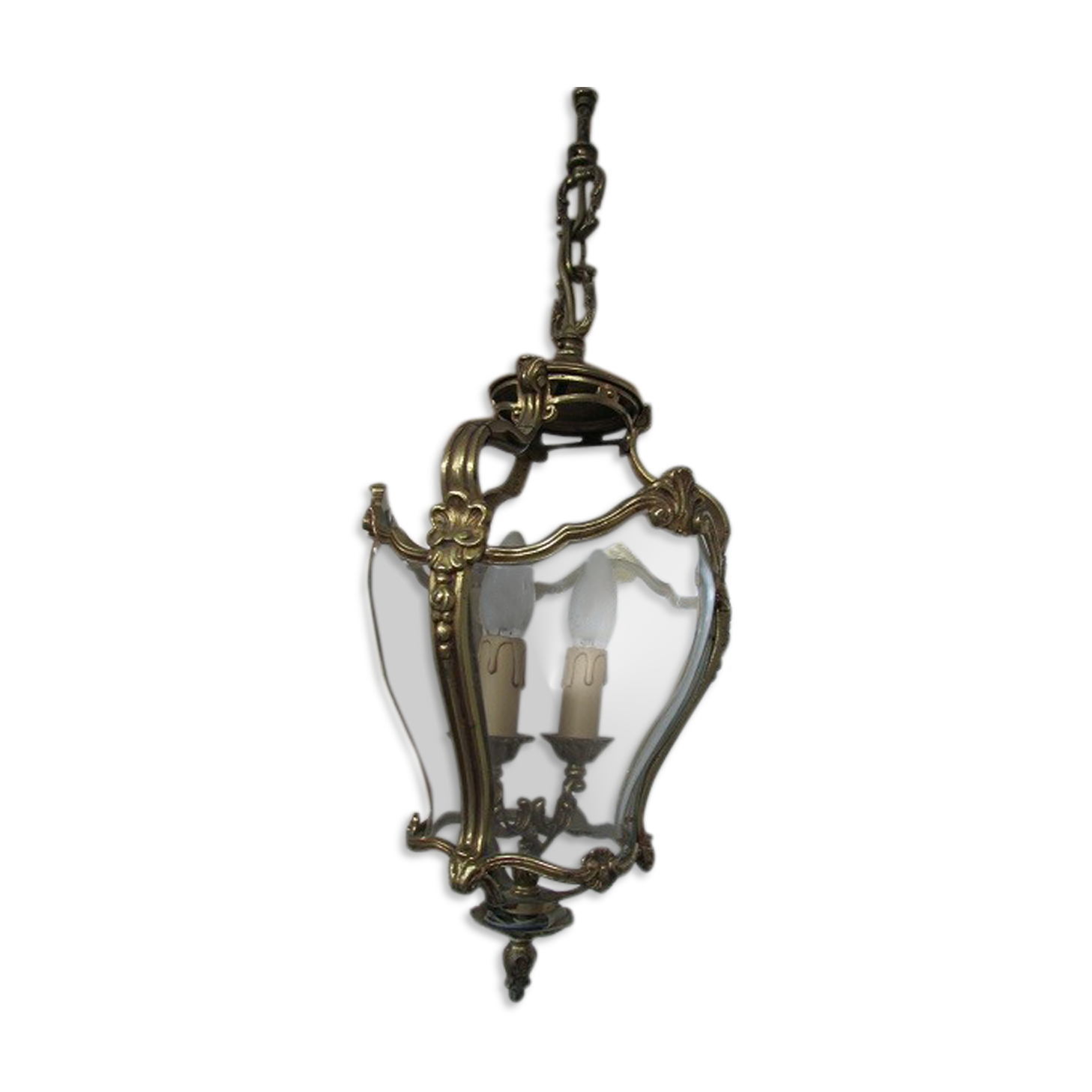 Lantern, chandelier 2 lights, glass and bronze