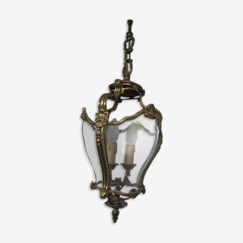 Lantern, chandelier 2 lights, glass and bronze