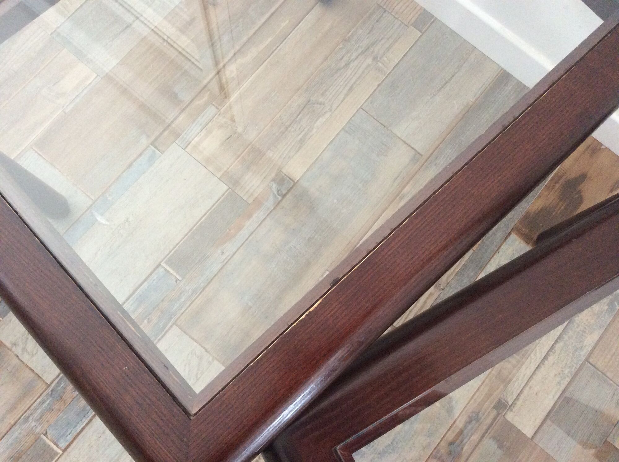Series of 3 wooden and glass tables from the 70s