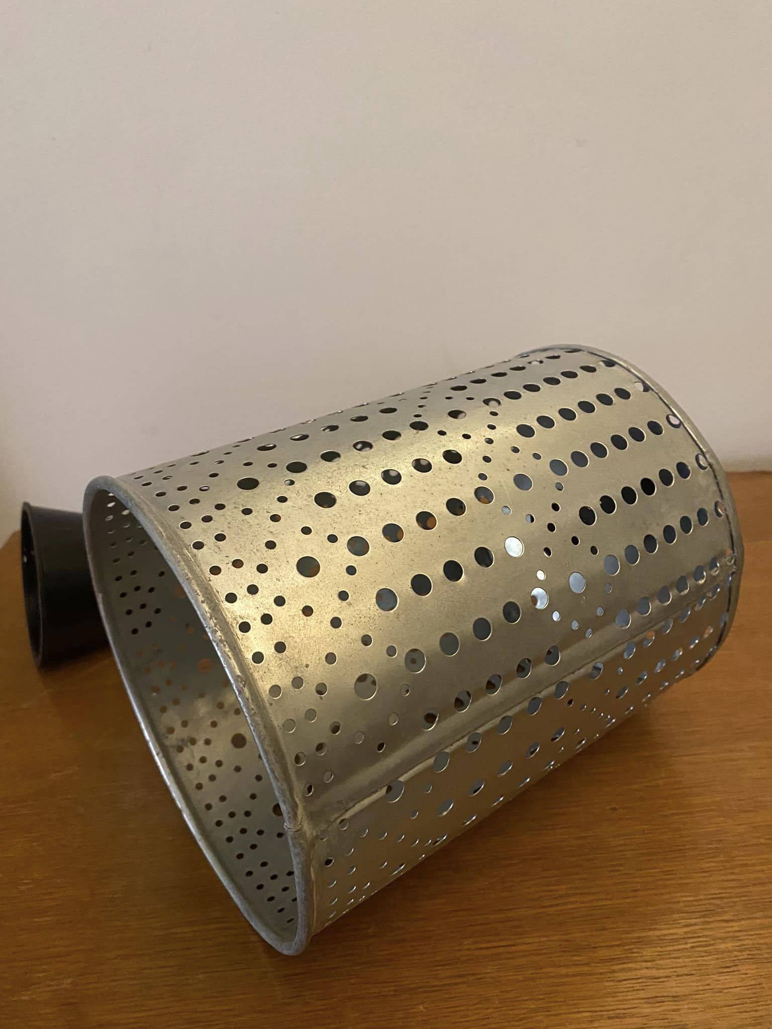 Industrial pendant lamp in perforated gray metal