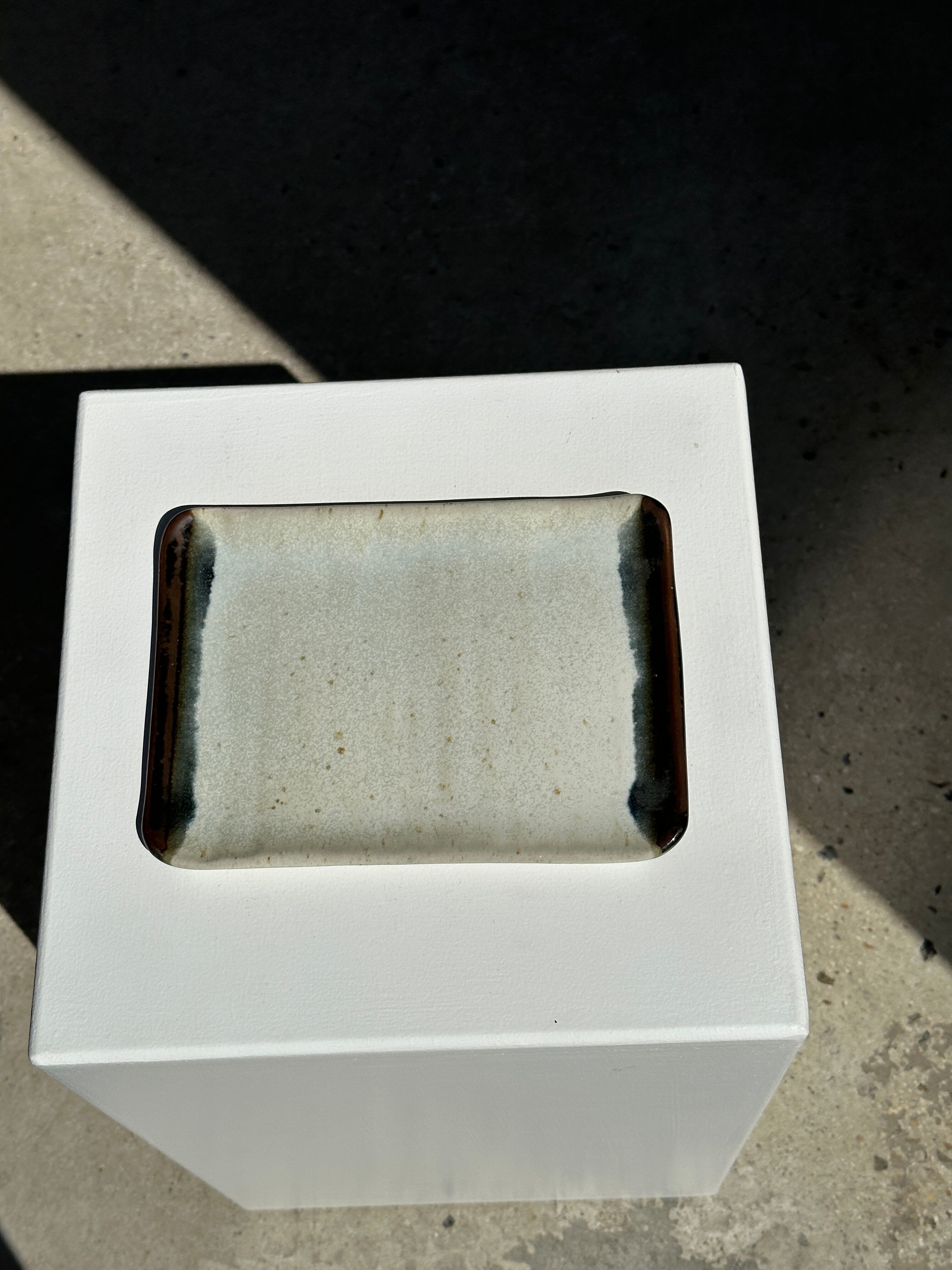 Trio of small rectangular serving dishes white and black Indonesian ceramic 21x16