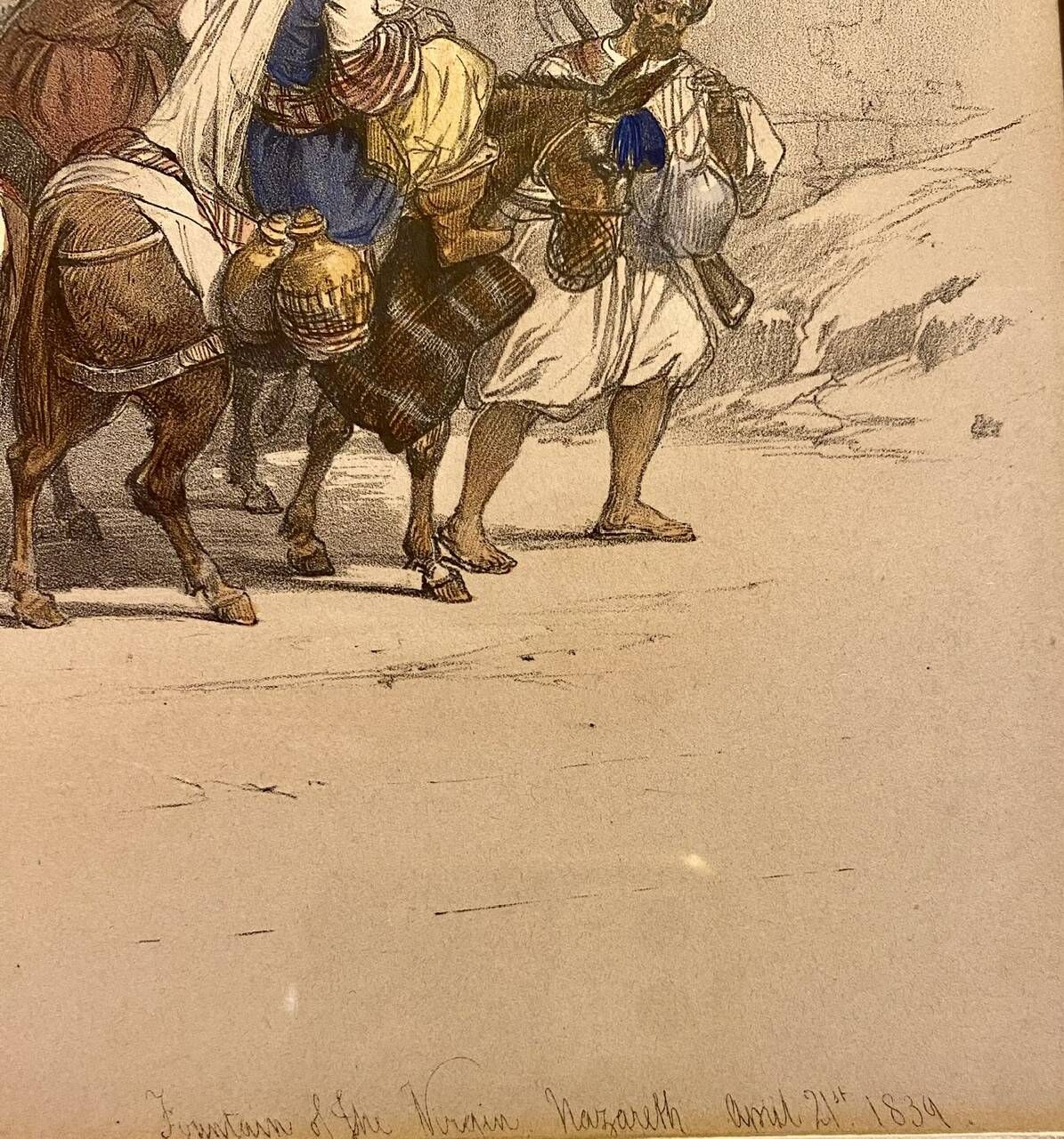 Old lithograph Fountain of the Virgin, Nazareth after David Roberts 20th century