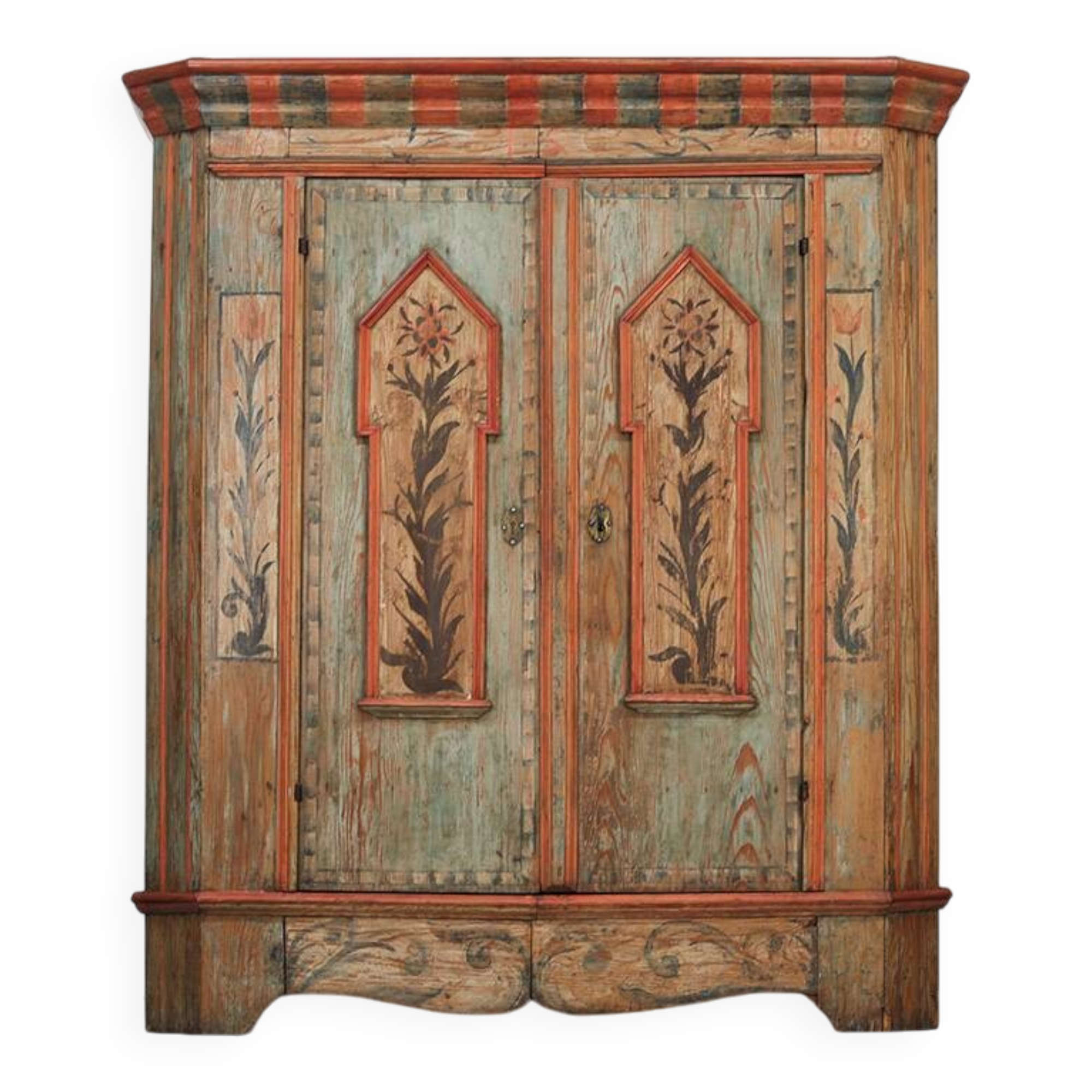 Rustic Farmhouse Painted Folk Art Bridal Cabinet dated 1806