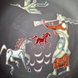 Rare pair of ceramic plates and enamel with mythological decoration. The 50s.