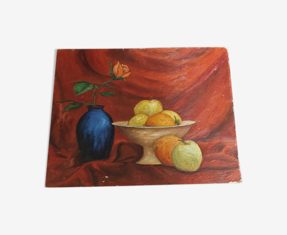 Tableau peinture huile sur panneau nature morte