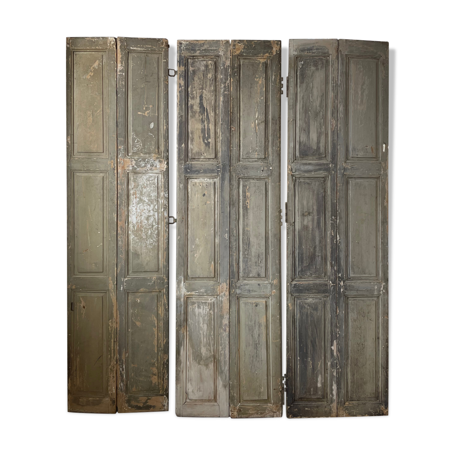 Trio of shutters louvers patina blue gray